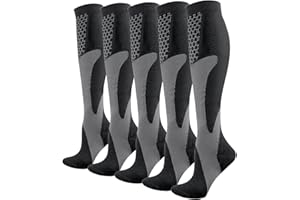 YUEDGE Compression Socks for Men & Women Flight Socks Performance Running Sports Socks Long Baseball Softball Athletic Socks Size 4-8/6-10/9-12, 3/5 Pairs