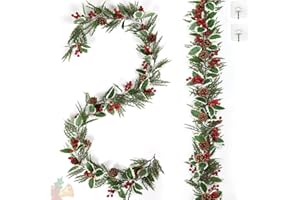 Betylifoy Guirnalda Artificial de Navidad Guirnalda Artificial de Bayas con Conos de Pino Agujas de Pino 2PCS Guirnalda de Pino de Navidad para Decoraciones de Árboles de Fiestas, 2M (2)