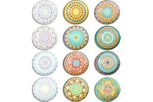 Berkin Arts Juego de 12 Imanes para Nevera 3D Ronda Fridge Magnets Bonitos Imanes Decorativos Tejido Patrón Floral Flor Mandala Diseño Elementos Amarillos Rosados Azules para Cocina
