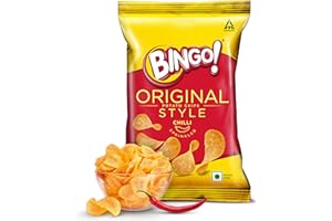 Bingo! Original Style Chilli Sprinkled - Flat Cut Spicy Potato Chips Pack for Snacks, 90g/85gram/90.7G(Weight may vary)