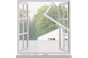 Risareyi Moustiquaire Fenetre 115x150cm, en Fibre de Verre Blanc Maille Très Dense, Moustiquaire Fenêtre Sans perçage, Avec Bande Adhésive-2cm de Largeur, Anti Mouches Maille Rideaux