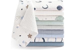 Bearmoss Muselinas Bebe 25x25cm,10 Piezas 100% Algodón Super Suave Transpirable y Extremadamente Absorbente Gasas para Bebes, Muselinas de Algodón para Recién Nacidos Bebés (Azul Verdoso)