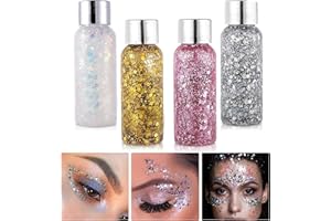 HENGBIRD żel brokatowy do ciała, 4 butelki, brokat, brokat, cekiny syrenki, błyszczące cekiny do twarzy, włosów, ust, paznokci, makijażu, kosmetyków