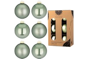 DecoLite: Christbaumkugeln aus Glas Ø 10 cm (6 Stück) - Salbei - matt/glänzend