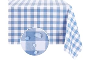Romanstile Rectangle Checkered Vinyl Tablecloth – 100% Waterproof Oil Proof Spill Proof PVC Table Cloth, Heavy Duty Wipeable Table Cover for Indoor and Outdoor Use (54x78 inch, Blue Checkered)