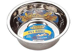 Munch & Crunch Stainless Steel Dog Bowl | Pet Food or Water Bowl | Durable & Easy To Clean - Paw Print Design (20cm / 1.2 Litres)