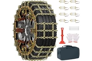 MOONCOOL Schneeketten Universal PKW, Winterketten 8 Stück(1 Satz) Leichte Montage für 215-285mm Auto Reifenbreite Anfahrhilfe Grid Design mit Handschuhe Haken Tragetasche Querseil für PKW, LKW, SUV