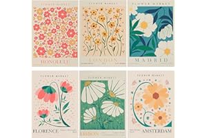 UDEWO 6 Pcs Flower Market Wall Art Prints Matisse Art Poster Decor Unframed Abstract Wall Art Colorful Floral Prints Aesthetic Room Decor Drawing Posters Gallery Wall Decor for Bedroom Bathroom, 8 x 10inch
