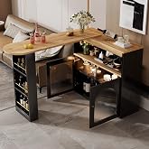 KUAKE Moderner ausziehbarer Bartisch,Ausziehbarer Esstisch mit Stauraum, Stehtisch Bistrotisch, drehbar, für Esszimmer,Mit 1m