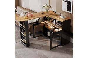 ‎DOLAMANÍ Dolamaní Ausziehbarer Bartisch(138-193 cm) mit Regla, Ausziehbarer Esstisch mit Stauraum, Stehtisch Bistrotisch für Esszimmer, Mit L/ED(Einstellbare Farbe) (Schwarz)