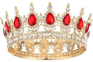 HPMAISON [Gift Box Packed] Vintage Round Bridal Hair Accessories Tiara Crown Wedding Decoration Women's Crown Rhinestone Tiara Queen Crown Birthday Cake Topper Girls Princess Crown Adult