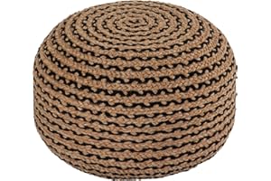 Dekorist Round Ottoman Pouf Footstool Jute Pouffe Stool Seat Cushion Boho Home Decor Extra Seating Pouffe for Living Room, Bedroom, Indoor, Midnight 55x55x30 cm, Natural-Black Line