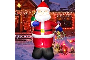 Danxilu 150cm Babbo Natale Gonfiabile con Borsa Regalo Decorazioni per Esterni, 5 Piedi Gonfiabili Natale per Esterni LED Incorporati per Cortile Giardino Prato Portico Festa