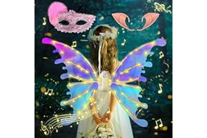 Colmanda Ailes de Papillon Électriques, Ailes D'Elfe avec Elf Ears et Bande Lumineuse LDE, Ailes de Fée Électrique pour Les Déguisements, Halloween, Carnaval, Noël, Les Performances sur Scène