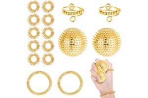 DONQTWAY Akupressur Ring, Skills Borderline,16 Teiliges Anti Stress Set, Igelball Metall, Akupressur Armband für Erwachsene und Kinder zur Entspannung