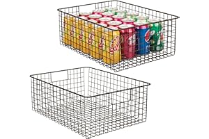 mDesign Juego de 2 cestas de metal multiusos de alambre metálico – Organizador de cocina y despensa universal – Cesta organizadora grande con asas – color bronce