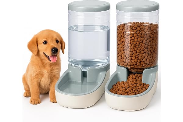 Edipets, Distributeur Croquettes Chat, Chien, Automatique, 2 Unités, 3.8 L, Gamelle à Nourriture et à Eau pour Animaux de Compagnie (Gris)