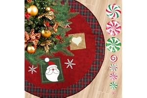 Daily Treasures 36 Zoll Roter Weihnachtsbaumrock, Weihnachtsbaum Rock mit 8 Stück Chirtsmen Süßigkeiten Abziehbilder für den Boden, Roter Baum Rock Weihnachtsdekorationen für Party