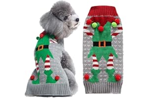 ABRRLO Dog Christmas Jumper Ugly Elf Outfits Grey Xmas Pet Sweater Puppy Cat Holiday Costume New Year Clothes Gift for Small Medium Large Dogs (Gray Elf,S)