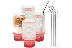 SMITHS MASON JARS Smith's Mason Jars 4-pc Tall Collins Vintage Style Glasses with Metal Straws Set - Bicchiere ideale per vin brulè, Cranberry Punch, succo di frutta - rosso