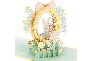 Hallmark Easter Card, Pop Up Card, 3D Easter Egg and Rabbit Design, Die cut Details, Gold, White