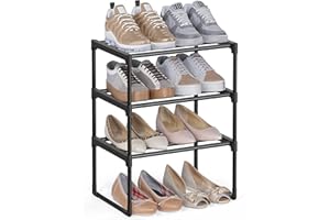 ‎SONGMICS SONGMICS Stojak na buty 3-poziomowy, metalowy stojak na buty, organizer na buty, pionowy lub do góry nogami, na 4-8 par butów, 30 x 42,5 x 54,5 cm, czarny LSA003B01