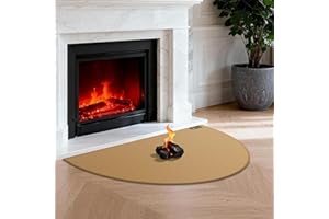 FLASLD Tapis de cheminée Ignifuge 61 x 104 cm, Demi-Rond, protège Les sols des étincelles, braises, Marron