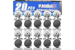 FINDMAG 20 Pinces Magnétiques, Pinces à Aimant Puissant pour Réfrigérateur sans Rayures, Grandes Pinces à Reliure, Pinces à Papier, Pinces à Aimant pour Réfrigérateur, Pinces à Puce, Pinces à Tableau Blanc