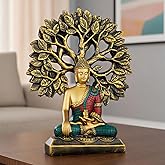 Global Grabbers Buddha Statue Showpiece Idol Home Decor Items for Living Room and Gifts (Golden RED Blue)