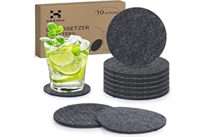 XEEINC Filz Untersetzer für Gläser, Filzuntersetzer Rund 10er Set, Entworfen mit Anti-Rutsch-Partikeln, Hitzebeständiger Glasuntersetzer in Dunkelgrau für Getränke, Bar, Tassen