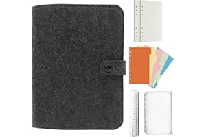 Jalach Filz Ringbuch A5 A6 nachfüllbar, Filzeinband mit 90 Blatt gepunktetem Papier 6 loch Register Bindertasche Lineal, Notizbuch Tagebuch Planer Kalender für Schreiben Zeichnen