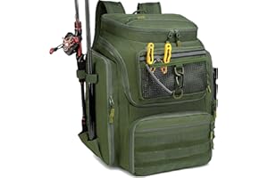 BlesMaller Plecak wędkarski z uchwytami na wędkę, 45 l, duża torba wędkarska, wodoodporny, na sprzęt wędkarski, plecak na wędkowanie, wędrówki, kemping, trekking