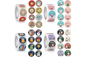 TLOXO 2000PCS Adesivi Natalizi Rotolo, Rotonde Sticker Rotoli, Adesivi natalizi sigilla etichette, per decorazioni natalizie, artigianato fai-da-te, scrapbo