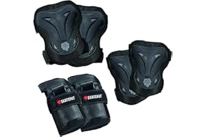 SKATE HUT SkateHut Basic Black Grey Triple Pad Set Bundle - Knee Pads, Elbow Pads and Wrist Guards Ideal Skate Board and Scooter Protection for Kids and Beginners