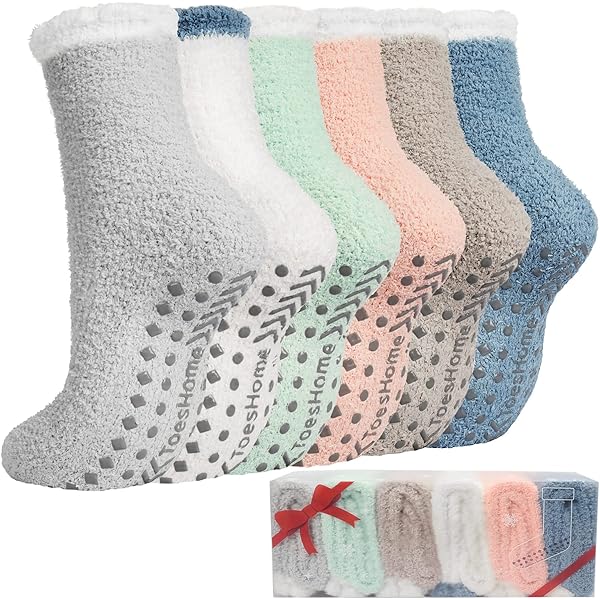 LEAPOP Dames knuffelsokken stoppersokken, 5 paar regenboogkleuren, zachte pluizige ademende sokken met hartvormige antislip noppen, gezellige winter warme dikke huissokken, bedsokken, 36-42