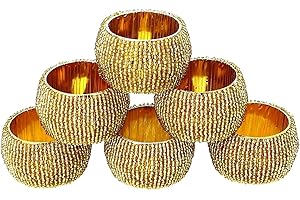 UKAL YourKart Handmade Indian Beaded Napkin Rings for Christmas, Thanksgiving, Holiday Party, Dinner Party - Napkin Holder Set of 6 (Gold)