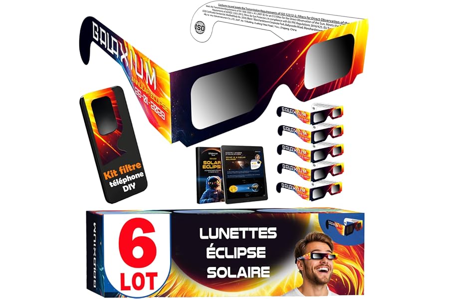 Galaxium Lot de 6/12/25/50/100 Lunettes Eclipse Solaire 2026 ISO 12312-2 Certifiées | Lunette pour Eclipse Solaire | Lunettes