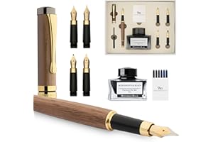 Wordsworth & Black Fountain Pen Gift Set, Incluye botella de tinta, 6 cartuchos de tinta, convertidor de recarga, 4 plumines de repuesto, bambú de lujo, caligrafía, plumas de escritura [Madera marrón]