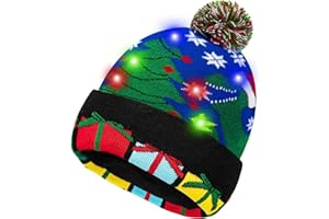 SHOKAN Light Up Christmas Hat, LED Christmas Hats with Lights, Reindeer Pattern Flashing Christmas Beanie Knitted Cap for Kids Adults Boys Girls, Glow In The Dark Flashing Christmas Party Hats…