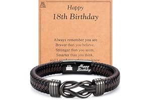 EYQV 13th-21st, 30th-70th Birthday Gifts for Boys Men, Engraved Leather Bracelet, Unique Birthday Gift for Dad Son Grandad Nephew Grandson Brother