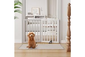 Semiocthome Bamboo Freestanding Dog Gates for Doorways, 2-Panel Indoor Puppy Gates for The House with 2 Metal Stands, 60cm(H) Folding Pet Gate for Stairs Expands Up to 94cm(W) White