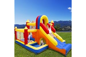 Ballsea Castello gonfiabile con ventilatore - paradiso per bambini XXL indoor con scivolo, rete di sicurezza, certificato EN71, per 3-8 anni