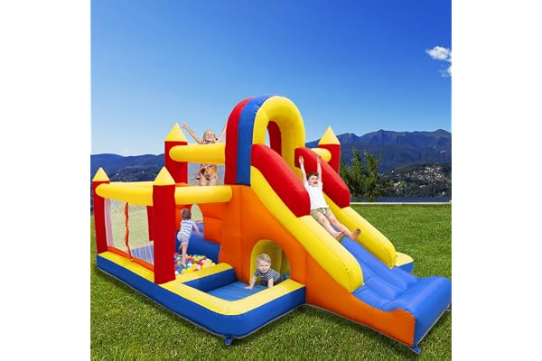 Ballsea Château Gonflable avec Ventilateur, intérieur XXL, Paradis pour Enfants avec Toboggan, Filet de sécurité, certifié EN71, pour 3 à 8 Ans