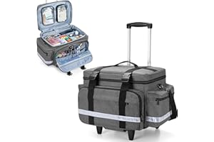Damero Medical Bag with Detachable Trolley, Medical Equipment Bag with Removable Pockets and Dividers, First Aid Responder Bag Empty for Home Health Nurses, Doctors, Grey
