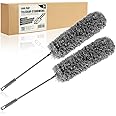 com-four® 2x feather duster with telescopic handle, dust wiper extra long and extendable, for high ceilings, cobweb brooms, 80-240cm length (2 pieces - anthracite)