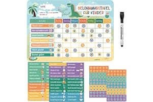 THBOXES Magnetische Belohnungstafel Kinder, Magnettafel mit 52 Aufgaben Magnete und 120 Sternmagneten, Aufgabenplaner Wochenplaner Belohnungssystem für Routine Verhalten Töpfchentraining (Dinosaurier)