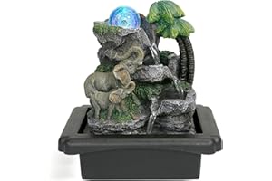 ‎DYNA-LIVING Dyna-Living Zimmerbrunnen Tischbrunnen mit Rollender Kugel, Brunnen Polyresin Springbrunnen LED-Beleuchtung Mehrfarbig, Tischplatte Wasserbrunnen Wasserfall Brunnen