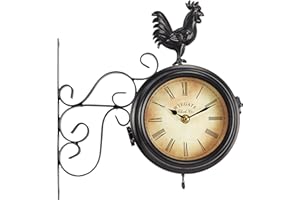 CLIFFORD JAMES Wyegate Garden Wall Mounted Clock Outdoor Dual Sided 2 in 1 Thermometer Weather Station (Rooster)