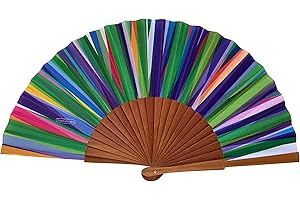Abanico Español Mil Rayas - Madera y Algodón - 23 cm - Estuche y Funda de Yute - Accesorio de Moda - Hecho a Mano en España - Eventos y Regalos - Colección Geometrías - Tusitala Barcelona