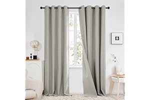 Deconovo 100% Blackout Curtains with Double-sided Faux Linen, Thermal Insulated Eyelet Door Curtains 84 Drop for Living Room, Linen Grey, 52x84 Inch(Width x Length), 2 Panels